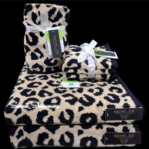 8pc Rachel Zoe Leopard Cheetah Animal Print Bath Hand Washcloth Towel Set NEW
